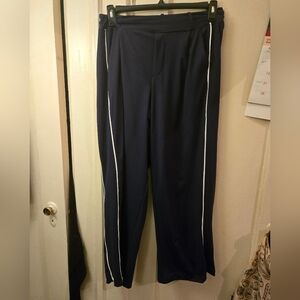 Navy Track Pants with White Piping